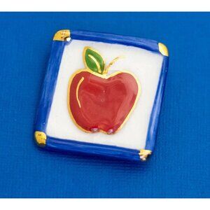 Vintage Ceramic Red Apple Square Box Fruit Brooch D10